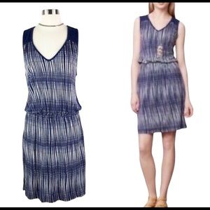 Anthropologie Deletta Blouson Dress Grid Striped Sleeveless v-neck S Blue